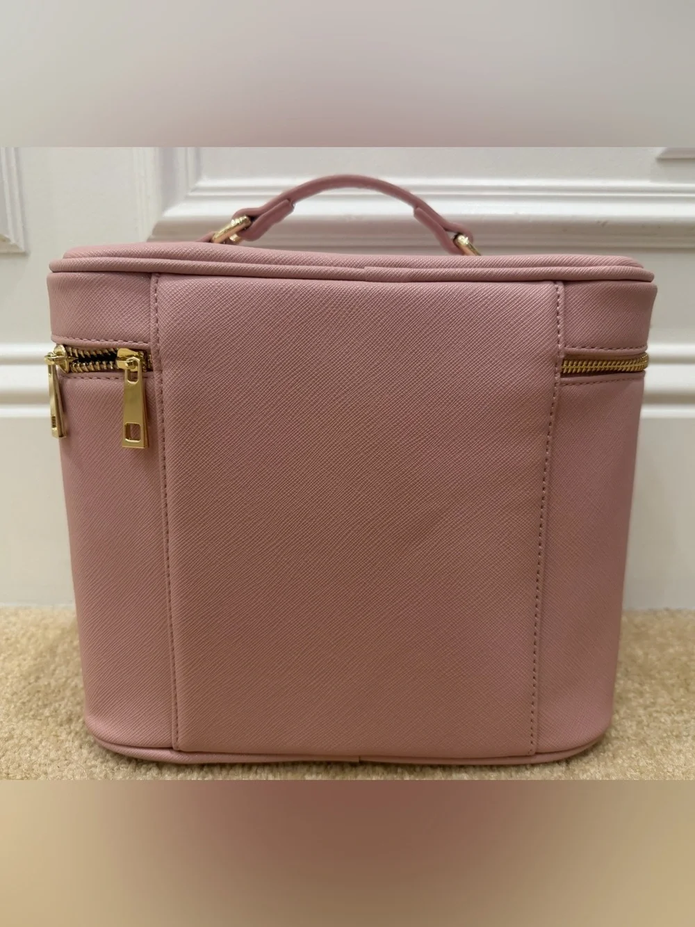 Sly Beauty Pink Vegan Leather Makeup Train Case Cosmetic Organizer